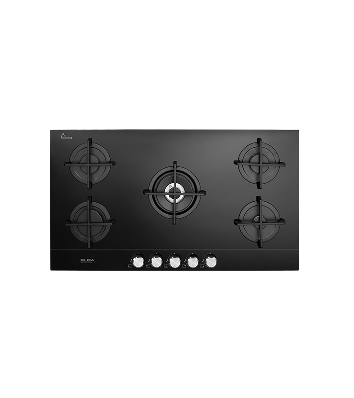 ELBA Ceramic Built-in 5 Gas Burners Hob, 90 cm, Black - ELIO 95-545 CG