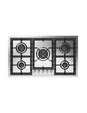 Ilve Roma 5 Burner Gas Hob, 90cm – Stainless Steel With Black Cast Iron Frame