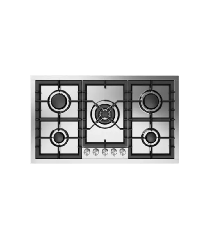 Ilve Roma 5 Burner Gas Hob, 90cm – Stainless Steel With Black Cast Iron Frame