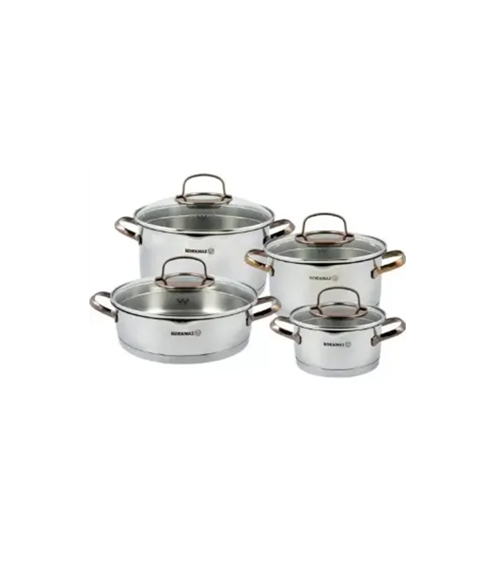 Korkmaz Rosana 8-Piece Stainless Steel Cookware Set.